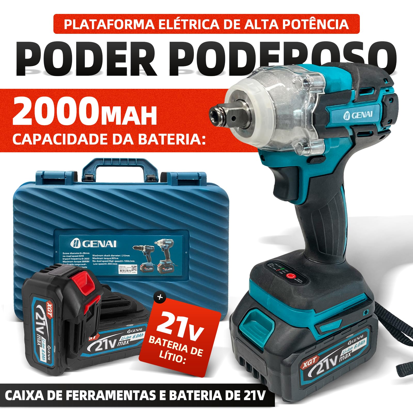 Parafusadeira e Furadeira Chave de Impacto Sem Escova 2 em 1 Kit